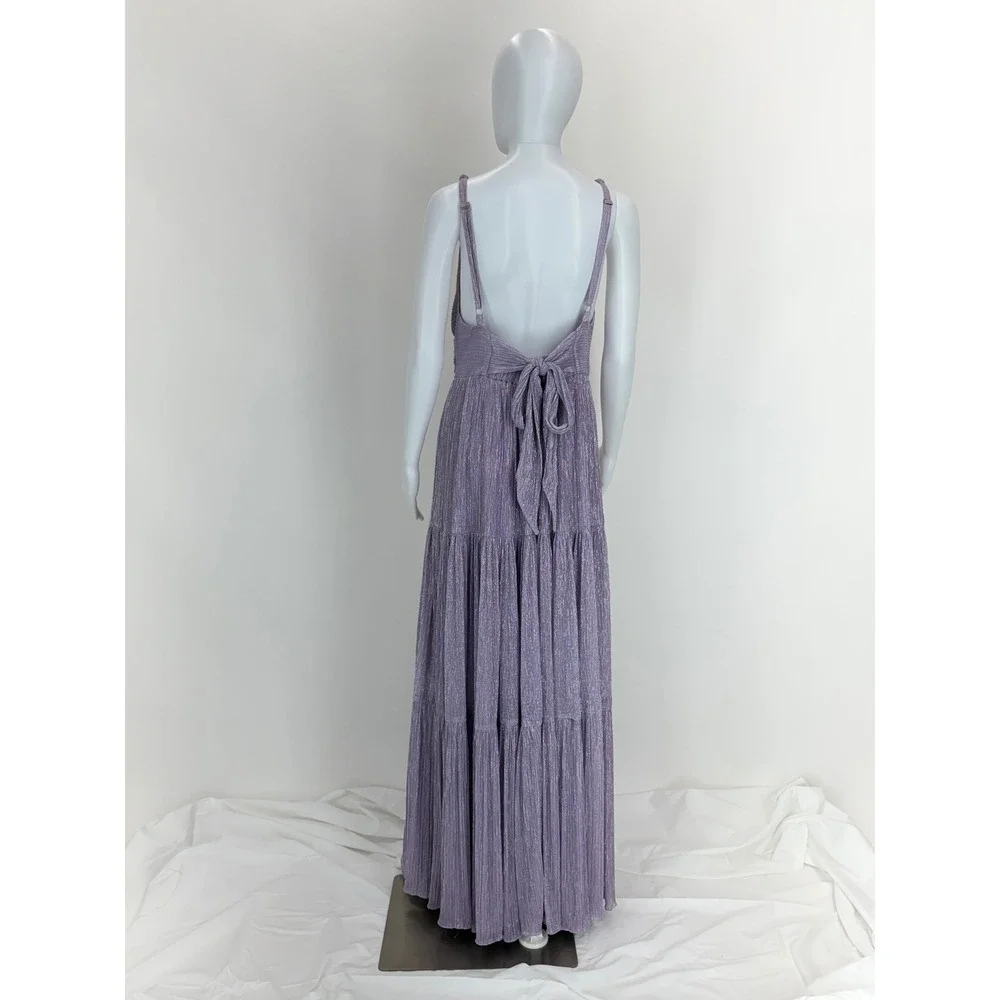 Sabina Musayev Pacific Gown Metallic Tiered Maxi Dress Size Large